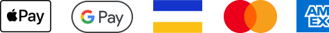 Apple Pay, Google Pay, Visa, Mastercard, American Express